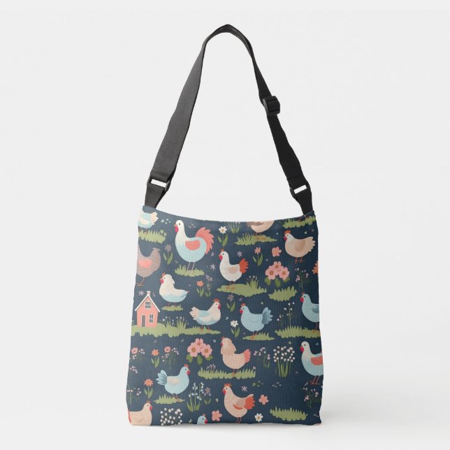 Blommigt Bliss Chickens Tote Bag Axelväska (Framsida)