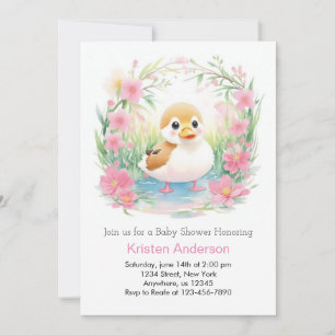 Blommigt Blixtfull Rosa Anka Baby Shower för barn Inbjudningar