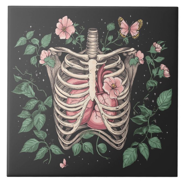 Blommigt Blodkärl och botaniska hjärtbesvär Kakelplatta (Framsidan)