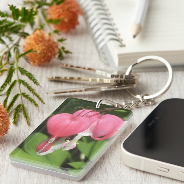 Blommigt Blödning Hjärtkramp Rektangel Nyckelring (Högra Framsidan)