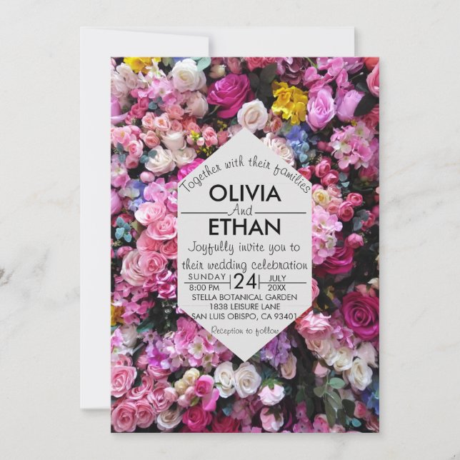 Blommigt blommars färgfull inbjudan till ro-bröllo (Framsida)