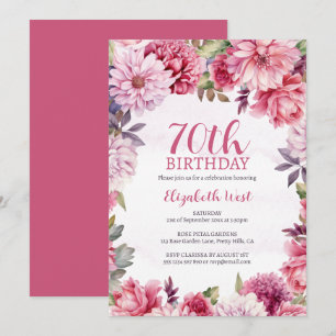 Blommigt Blommbloom Shock rosa 70:e födelsedagen Inbjudningar