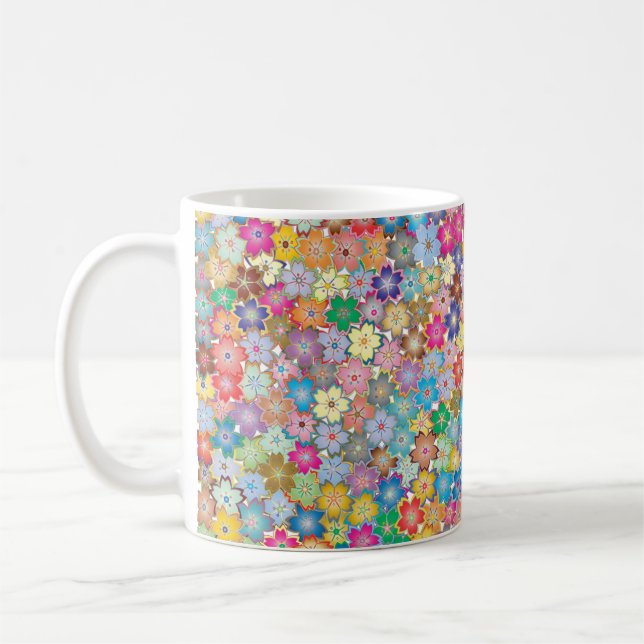 Blommigt blommor, bakgrund mönster kaffemugg (Vänster)