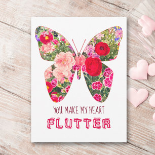 Blommigt Blommor butterfly Valentine Day Postcard Vykort