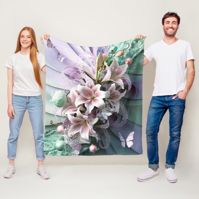 Blommigt Blommor för vacker Abstrakt #8 Fleecefilt (På plats)