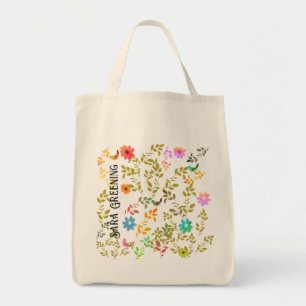 Blommigt blommor med fåglar Tote Tygkasse