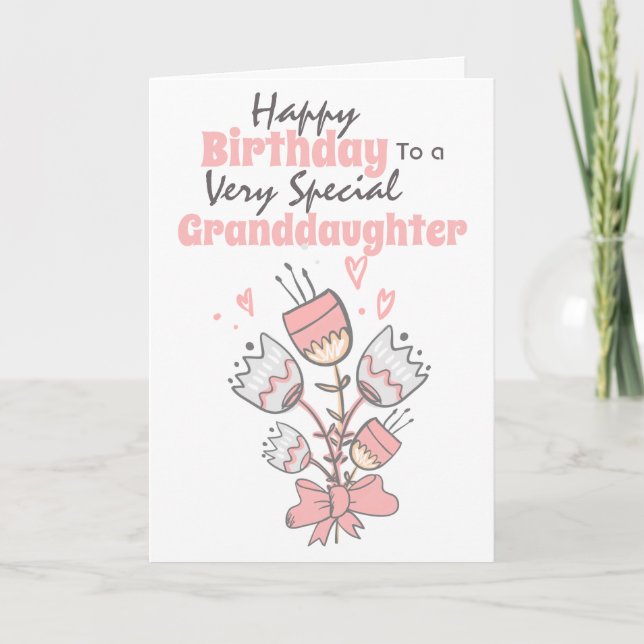 Blommigt, blommor med ribbonfödelsedag önskemål kort (Framsida)