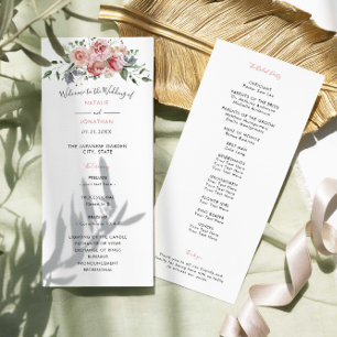 blommigt blommor med rosa ros bröllop program