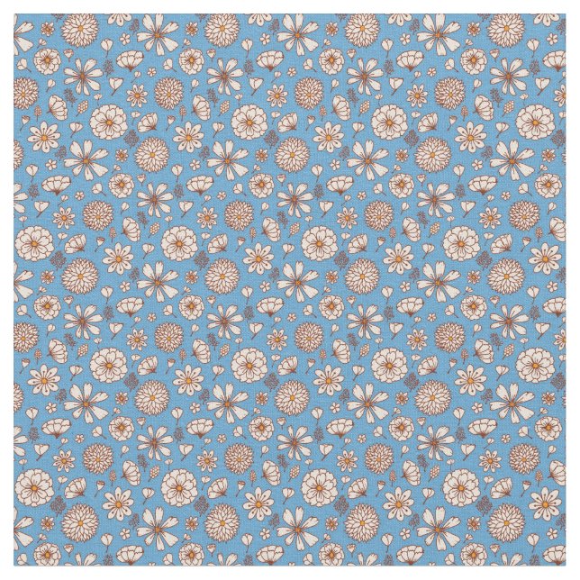 Blommigt blommor mönster blå bakgrund Fabric Tyg (Närbild)