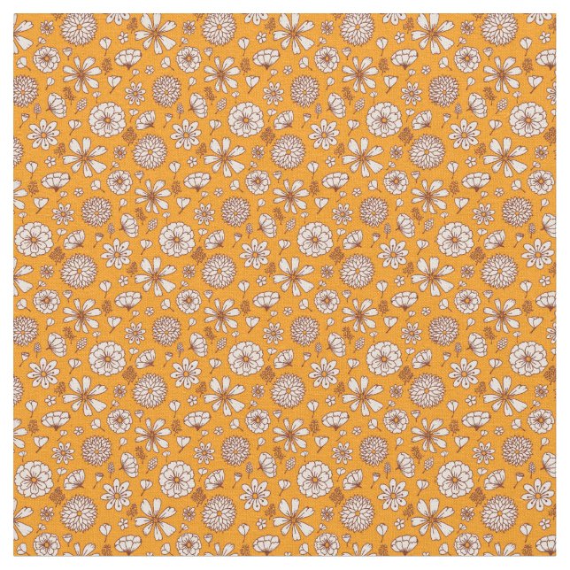 Blommigt blommor mönster med orange bakgrund tyg (Närbild)