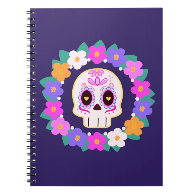 Blommigt Blommsocker Skull Anteckningsbok (Framsidan)