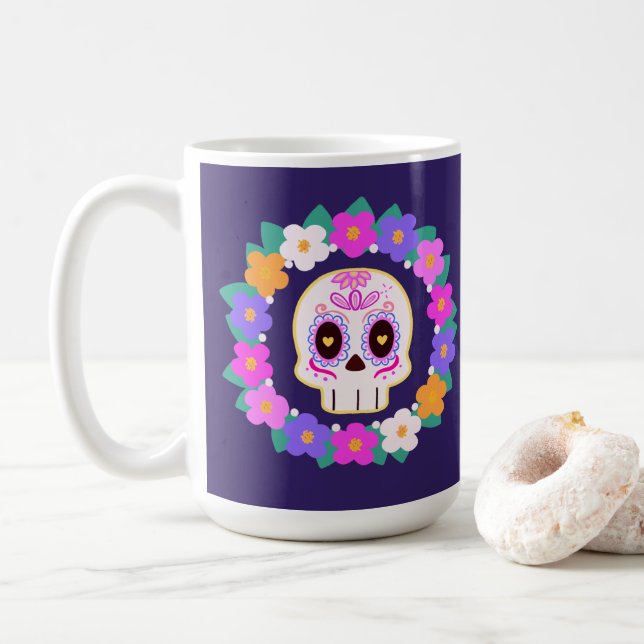 Blommigt Blommsocker Skull Kaffemugg (Med munk)