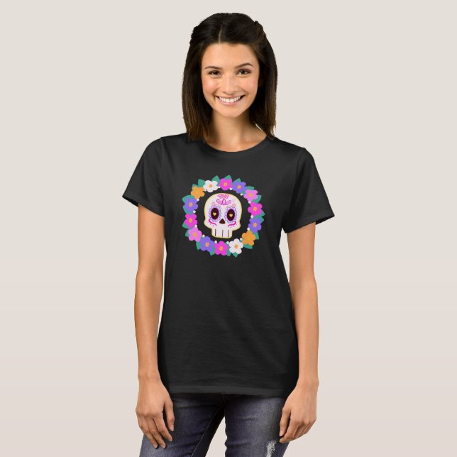 Blommigt Blommsocker Skull T Shirt (Hel framsida)
