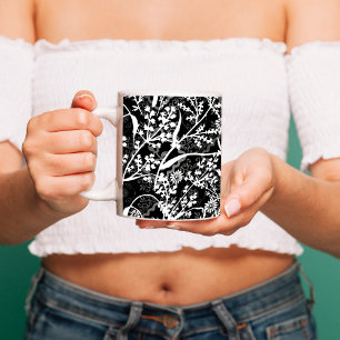 Blommigt, blomning, gråskala kaffemugg