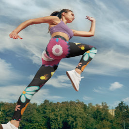 Blommigt Blomströmsfärgsfärgad svart Leggings