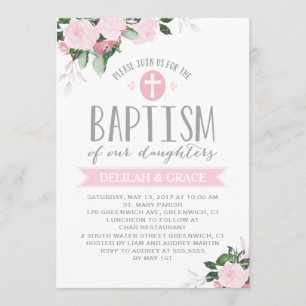 Blommigt Bloom  Baptismbjudan till TWIN GIRLS Inbjudningar
