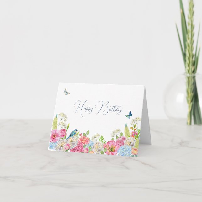 Blommigt Bloom Blue grönt rosa vår Kort (Framsida)