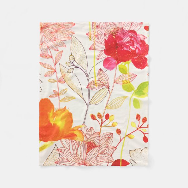 Blommigt Bloom  Guld Sol Rosa Vattenfärg Fleecefilt (Framsidan)