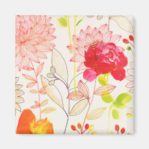 Blommigt Bloom  Guld Sol Rosa Vattenfärg Magnet