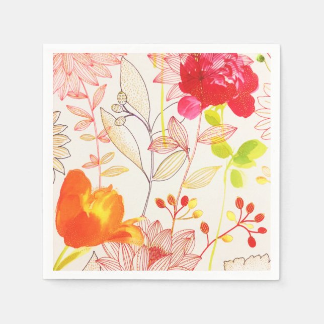 Blommigt Bloom  Guld Sol Rosa Vattenfärg Pappersservett (Framsidan)