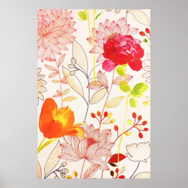 Blommigt Bloom  Guld Sol Rosa Vattenfärg Poster (Framsidan)