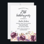 Blommigt Bloom Lila Watercolor 21 Birthday Party Inbjudningar<br><div class="desc">Mer söt Blommigt Birthday Bjud i Little Bayleigh Store!</div>