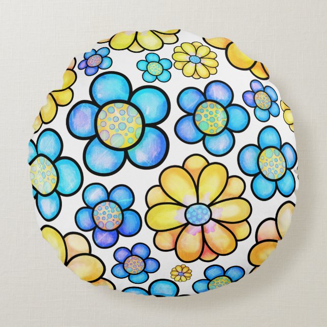 Blommigt Bloom Rund Kudde (Framsidan)