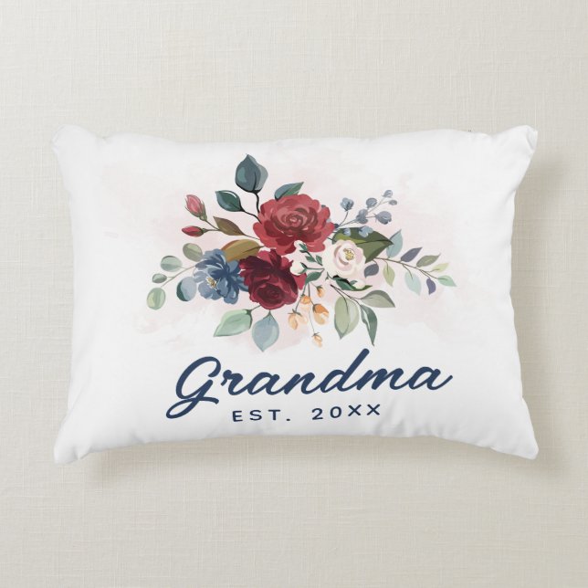 Blommigt Bloom Script Grandma-Anpassningsbar Prydnadskudde (Framsidan)