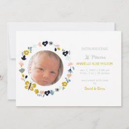 Blommigt Blooms Cute Girl Birth Notice Meddelande