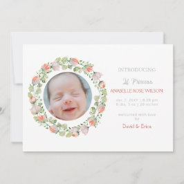 Blommigt Blooms Cute Girl Birth Notice Meddelande