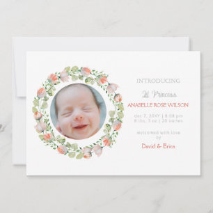Blommigt Blooms Cute Girl Birth Notice Meddelande