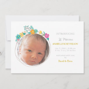 Blommigt Blooms Cute Girl Birth Notice Meddelande