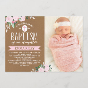 Blommigt Blooms Kraft Baptisminbjudan till flick Inbjudningar
