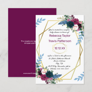 Blommigt Blooms Mod Plum V - 3 x 5 Par Babykläder Inbjudningar