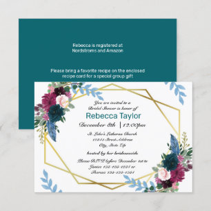 Blommigt Blooms Mod Teal - 3 x 5 Möhippa Inbjudan