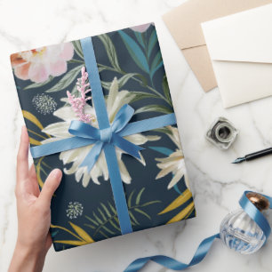 Blommigt Blooms Navy målade stora  blommor Presentpapper