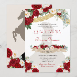 Blommigt Blooms Red & White Guld Charro Quinceañer Inbjudningar