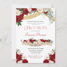Blommigt Blooms Red & White Guld Quinceañera Inbjudningar
