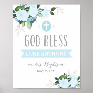 Blommigt Blooms Välsigna dig Baptism Signal Blue Poster