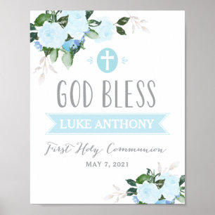 Blommigt Blooms Välsigna dig Communion Sign Blue Poster