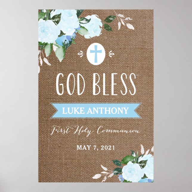 Blommigt Blooms Välsigna dig Communion Sign Burlap Poster (Framsidan)