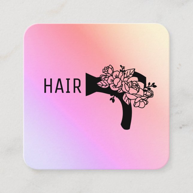 *~* Blommigt Blow Hair Dryer Flower Pastel Ombre A Fyrkantigt Visitkort (Framsida)