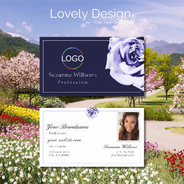 Blommigt Blue and White Cute Ro med Logotyp Photo Visitkort
