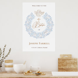 Blommigt Blue Baby Angel Kor Baptism Poster