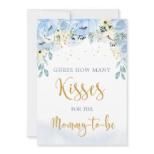 Blommigt Blue Baby Shower anger hur många kisses-s