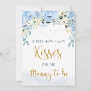 Blommigt Blue Baby Shower anger hur många kisses-s Inbjudningar