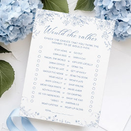 Blommigt Blue Baby Shower skulle hon hämta kortet Inbjudningar