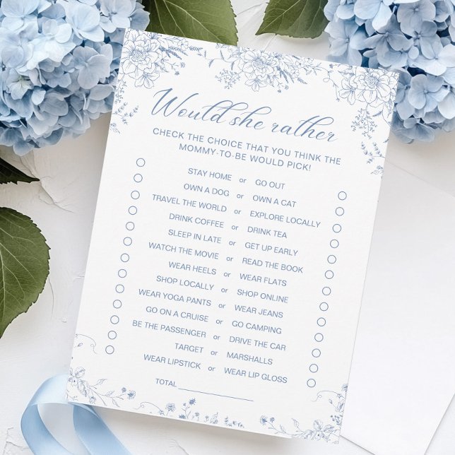 Blommigt Blue Baby Shower skulle hon hämta kortet Inbjudningar (Skapare uppladdad)