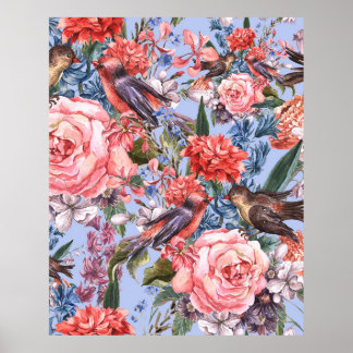 Blommigt Blue Background Ro Hyacinth Vild Flowers Poster