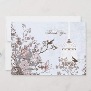Blommigt Blue Bircage, love birds Tack Inbjudningar